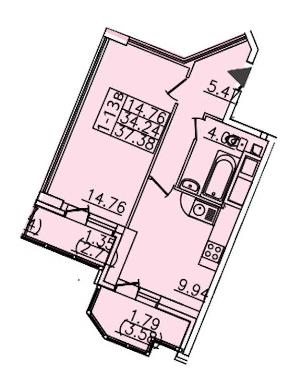 Однокомнатная квартира в : площадь 37.38 м2 , этаж: 17 – купить в Санкт-Петербурге